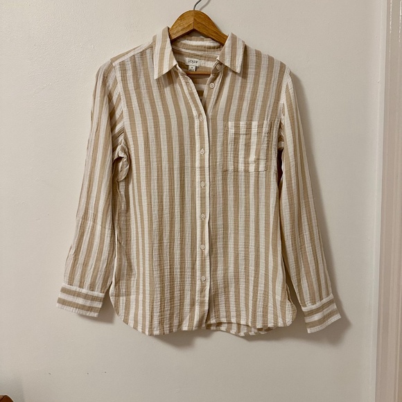 J. Crew Tops - J. Crew Tan and Cream Oversized Cotton Button Down Shirt | Size Small